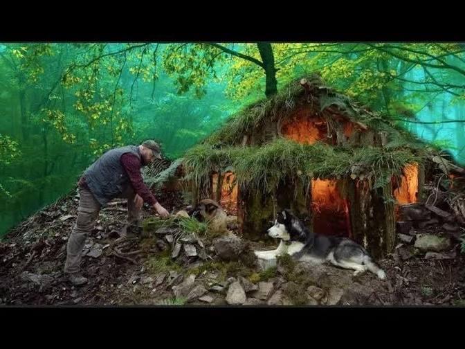 Building a Survival Shelter | Bushcraft natural hut, turf roof, whole ...