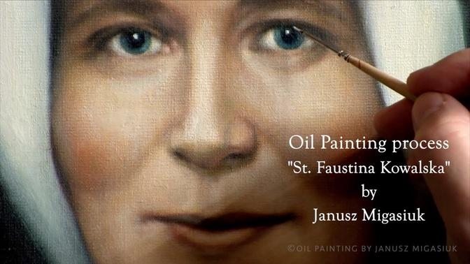 Faustina Kowalska - OIL PAINTING by Janusz Migasiuk
