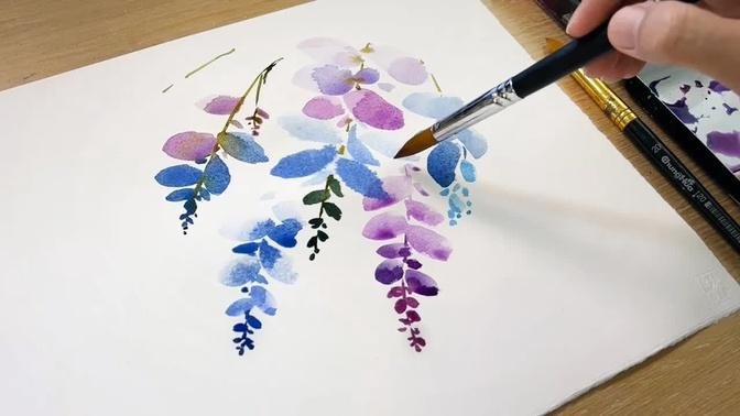 How to Paint Wisteria Flowers / Painting Watercolor for Beginners