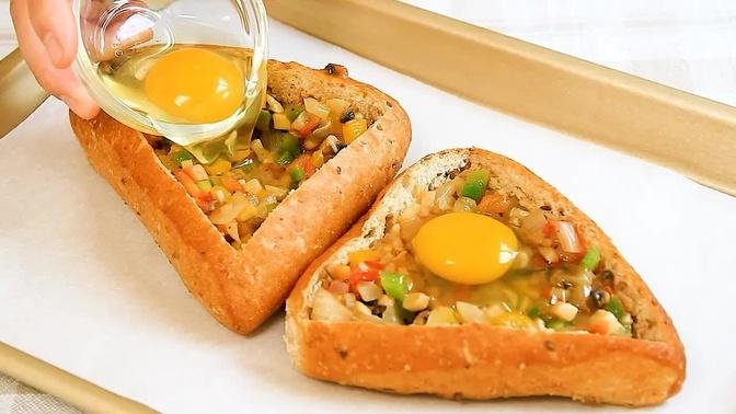 Put EVERYTHING inside the bread and your breakfast is ready! 🔝 4 delicious recipes!