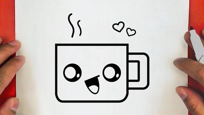 HOW TO DRAW A CUTE CUP COFFEE ,STEP BY STEP, DRAW Cute things