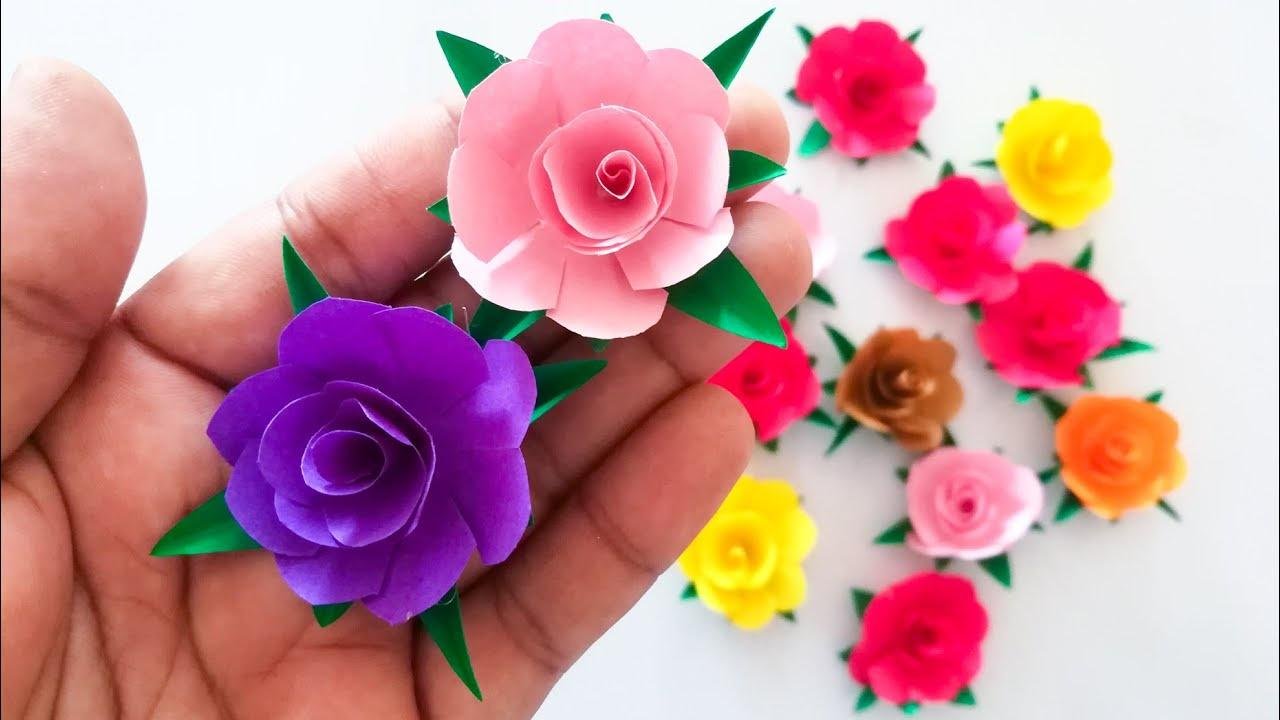 Easy paper flowers / How to make paper flowers /button rose fower making/Paper craft by KovaiCraft