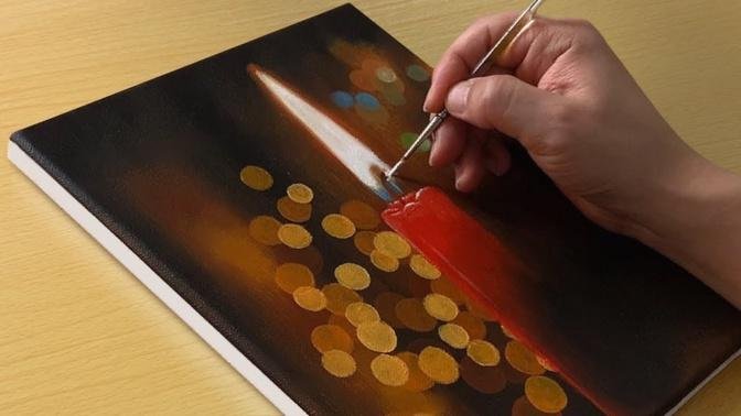 How to Draw a Christmas Candle _ Acrylic Painting on Black Canvas