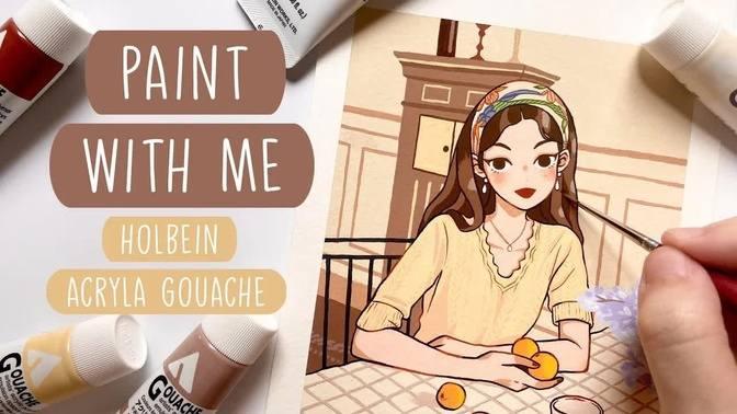 🌱 Paint with me / Relaxing Holbein Acryla Gouache Illustration Process / Study #02