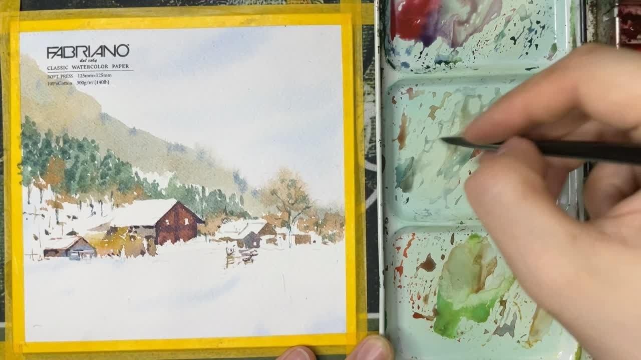 水彩自學，練習個小雪景