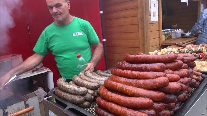 AMAZING STREET FOOD, HUGE HOT DOGS, SAUSAGES, ROASTED CHICKEN, ROASTED PORK, MEAT EVERYWHERE