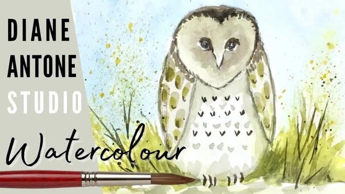 Watercolor Owl Painting - Easy Beginners Art - Step by Step How to Paint Natural World Art Tutorial