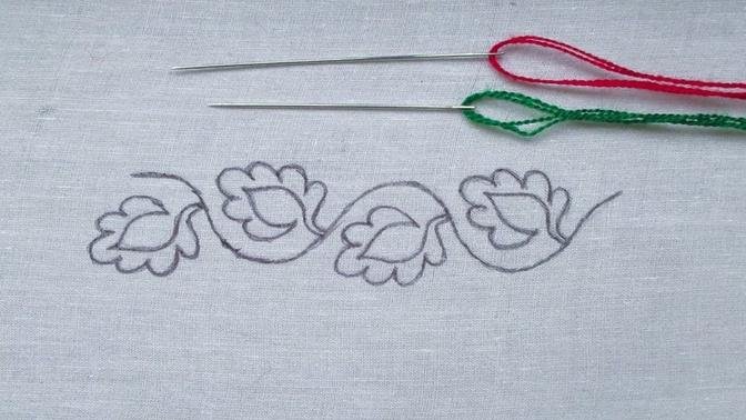 Hand Embroidery Easy Border Line Embroidery Tutorial, Border Design for Dresses