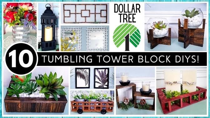 TOP 10 DOLLAR TREE DIYS using TUMBLING TOWER BLOCKS | Home Decor Ideas | High End Block Game Crafts
