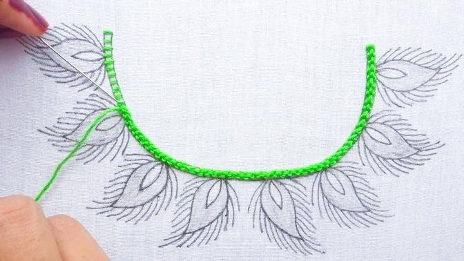 Latest Neckline Hand Embroidery Tutorial For Dresses, Fantastic Neck embroidery design

