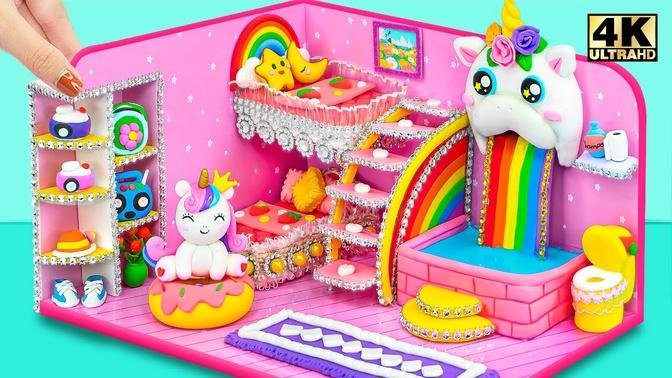 DIY Miniature House ❤️ Amazing Idea Built Cutest Rainbow Unicorn House with Bunk Bed, Slide to Pool