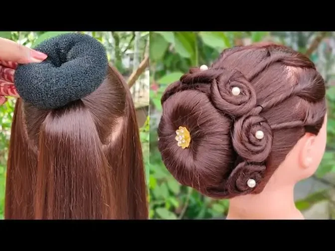 New Bun Hairstyle For Saree With Flowers - New Latest Hairstyle For Ladies
