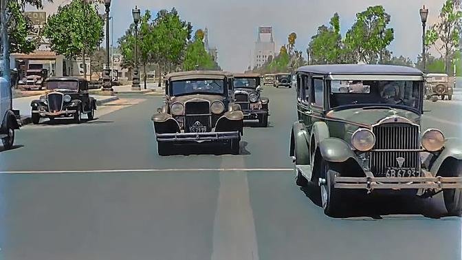 California 1935, Wilshire Blvd in color [60fps, Remastered] w/sound design added