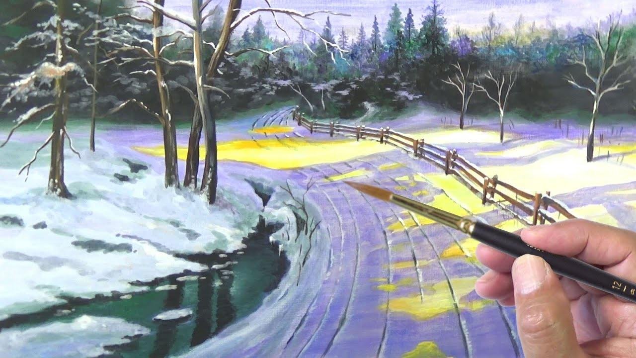 Paint the winter scenery with acrylic.冬季的风景