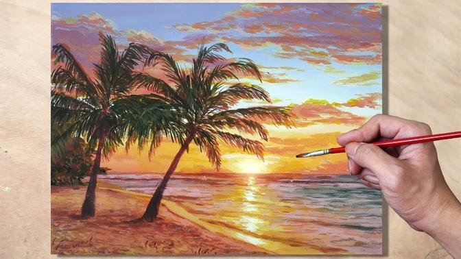 Acrylic Painting Beach Sunset Seascape