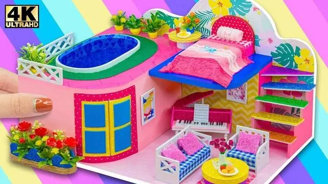 DIY Miniature Cardboard House #75 ❤️ Build Pool for Turtle and Fish On The Villa From Cardboard