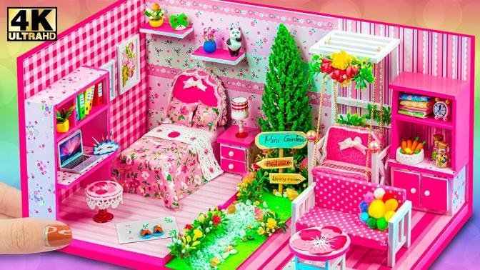 DIY Miniature Cardboard House #99 ❤️ with Beautiful Garden House, Pink Bedroom, Mini School Supplies