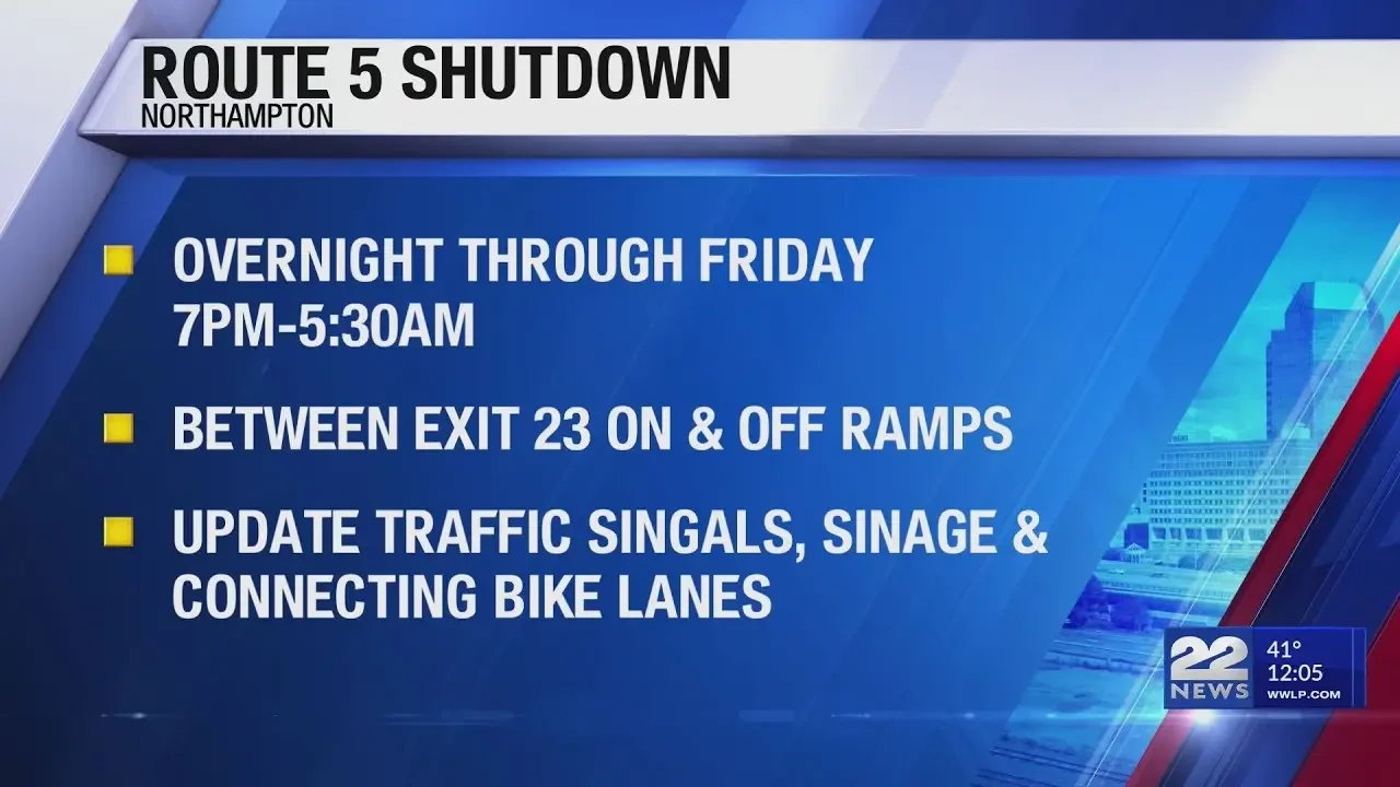 Route 5 in Northampton closes each night this week due to construction