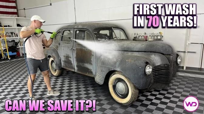 Disaster Barnyard Find | First Wash In 70 Years! | ABANDONED Plymouth | Car Detailing Restoration