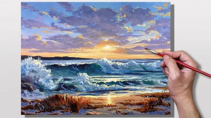 Acrylic Painting Seashore Sunset