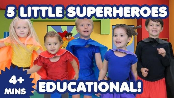 5 Little Superheroes Jumping on the Bed (Learn Counting, Colors, and Numbers)