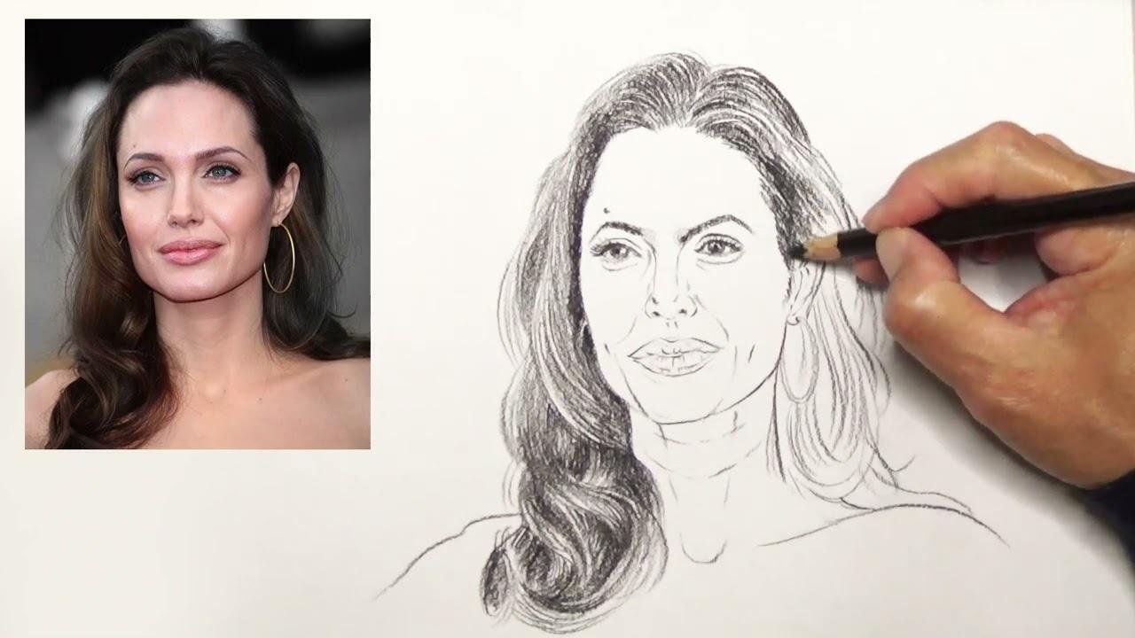 炭精笔素描－安洁莉娜・裘莉 | 快速描绘脸部表情 | Sketching Angelina Jolie.