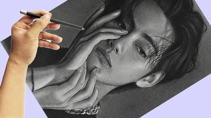 Using Dry Oily And White Charcoal Pencil Realistic Portrait Drawing Of