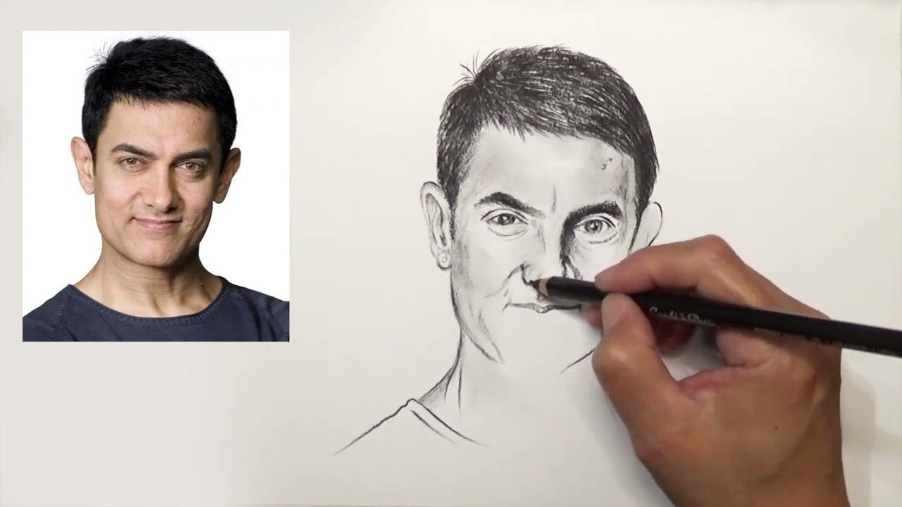 炭精筆素描－阿米爾·罕 | 快速描繪臉部表情 | Sketching Aamir Khan.