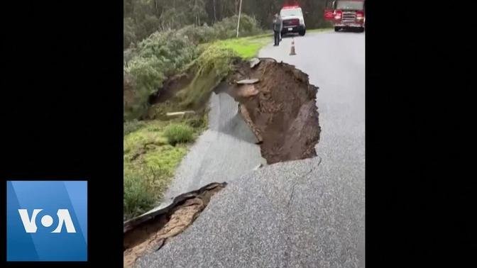 California Road Collapses After Heavy Rainfall | VOA News