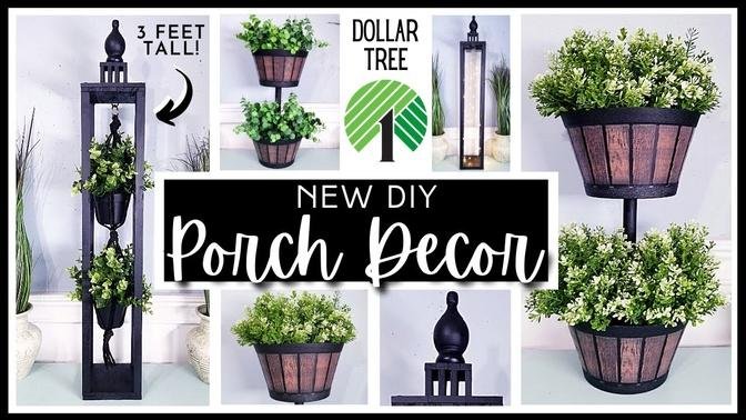 *NEW* DOLLAR TREE DIY Front Porch Decor | Wood TALL LANTERN | Half Barrel Planter | Indoor & Outdoor