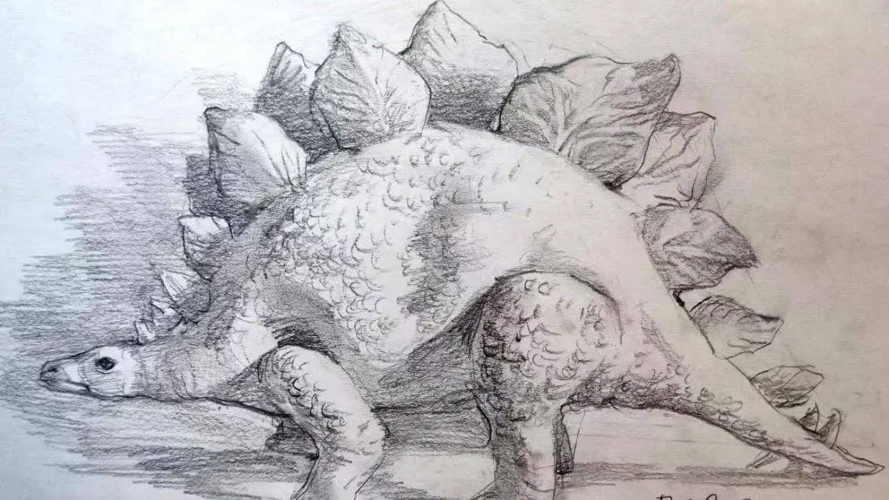 【土人教画】483 素描 恐龙terrain art class sketching-dinosaur 土人老师网课报名微信号：16478318998