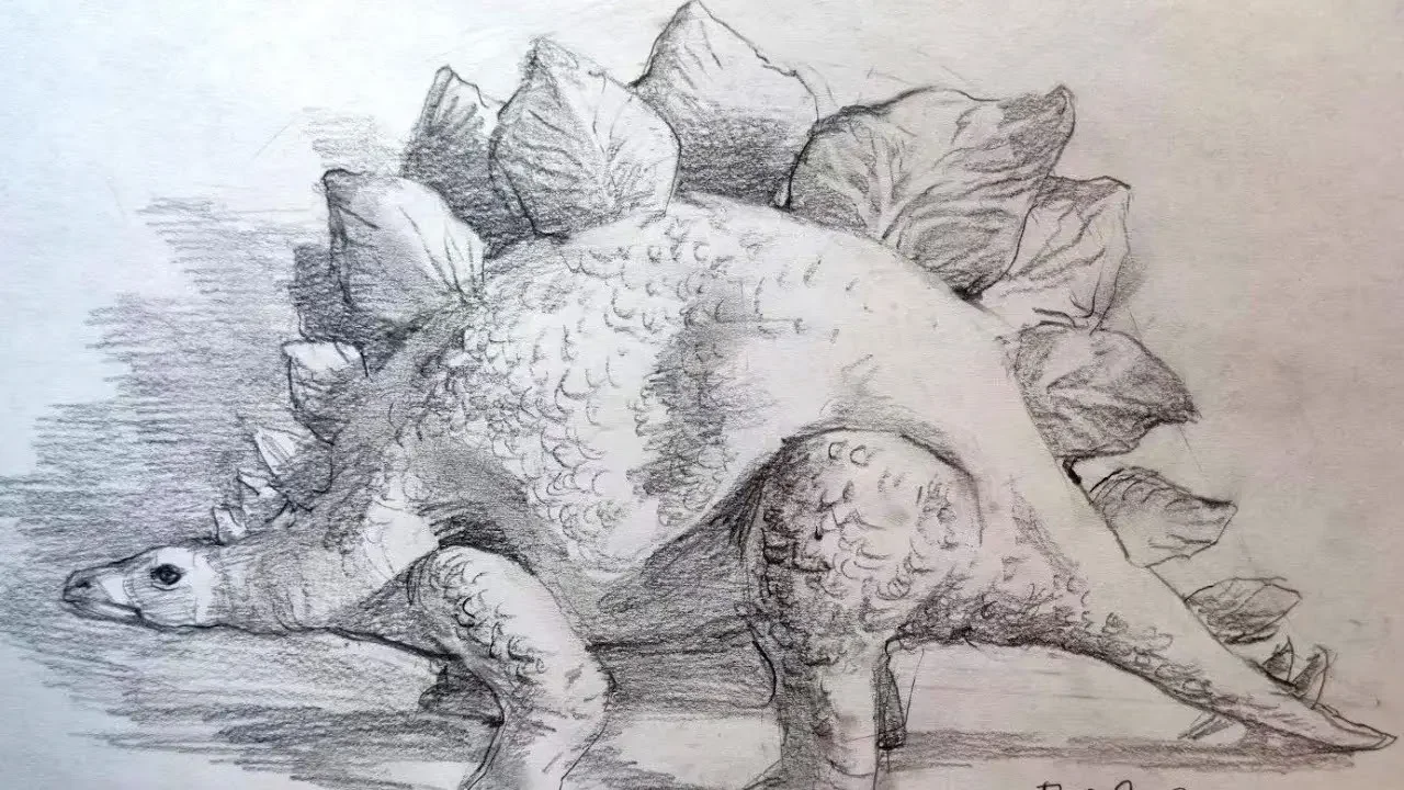 【土人教画】483 素描 恐龙terrain art class sketching-dinosaur 土人老师网课报名微信号：16478318998