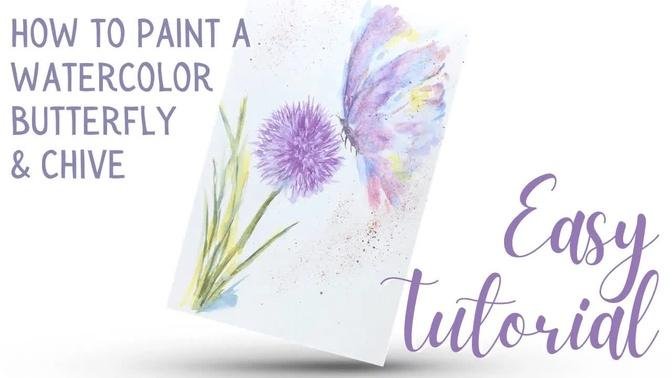 How to paint a watercolour butterfly and chive flower – easy simple step-by-step instructions