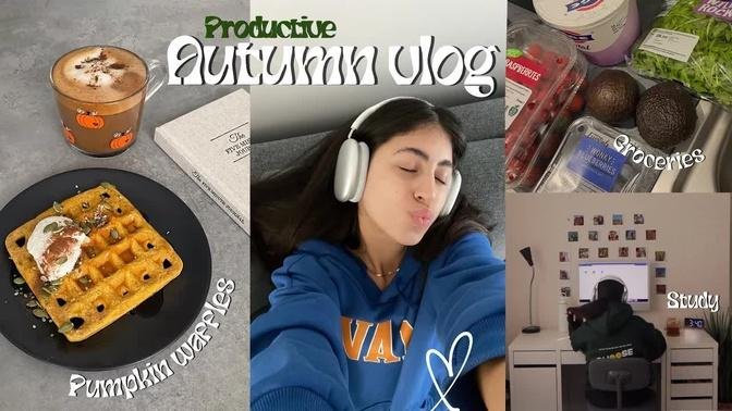 Productive day in my life 🍂 | pumpkin waffles, grocery shopping, studying +more !