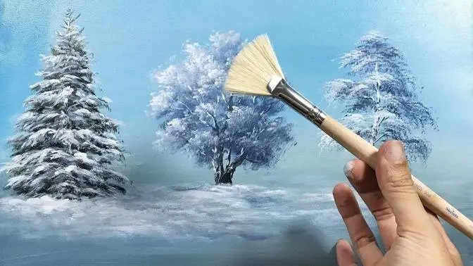 如何用扇形筆刷畫一棵美麗的冬季樹 - 第 17 課