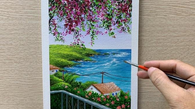 Balcony With Sea View #058 Acrylic Painting.