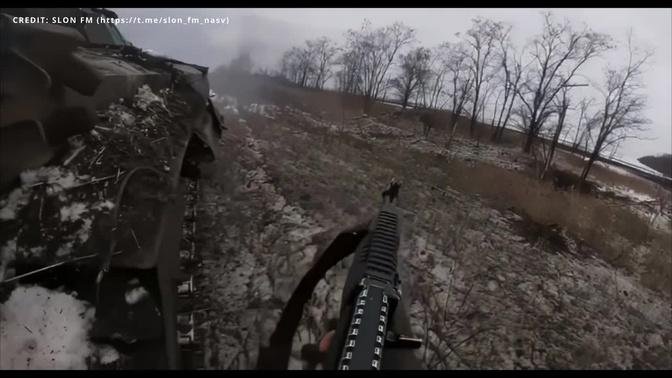Ukrainian Assault On Russian Position With Proper Use Of BMP-1 Near Soledar - GroPro Helmet Cam