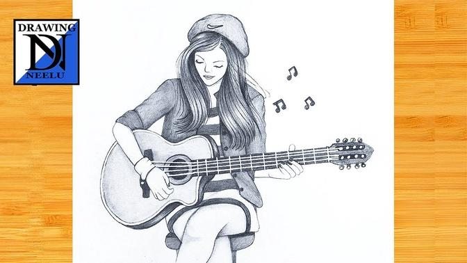 pencil sketch of a guitar