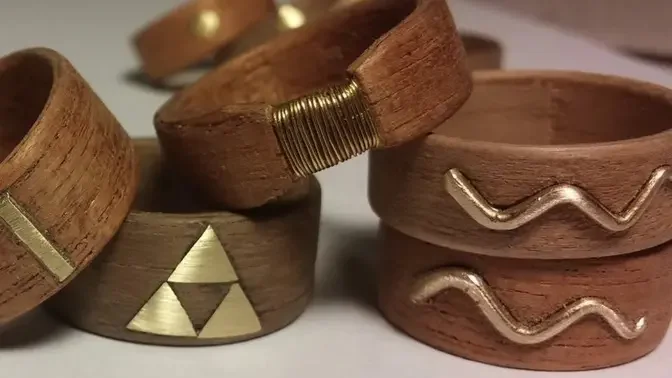 How to make Wood Rings - bent veneer w brass Zelda Triforce inlay