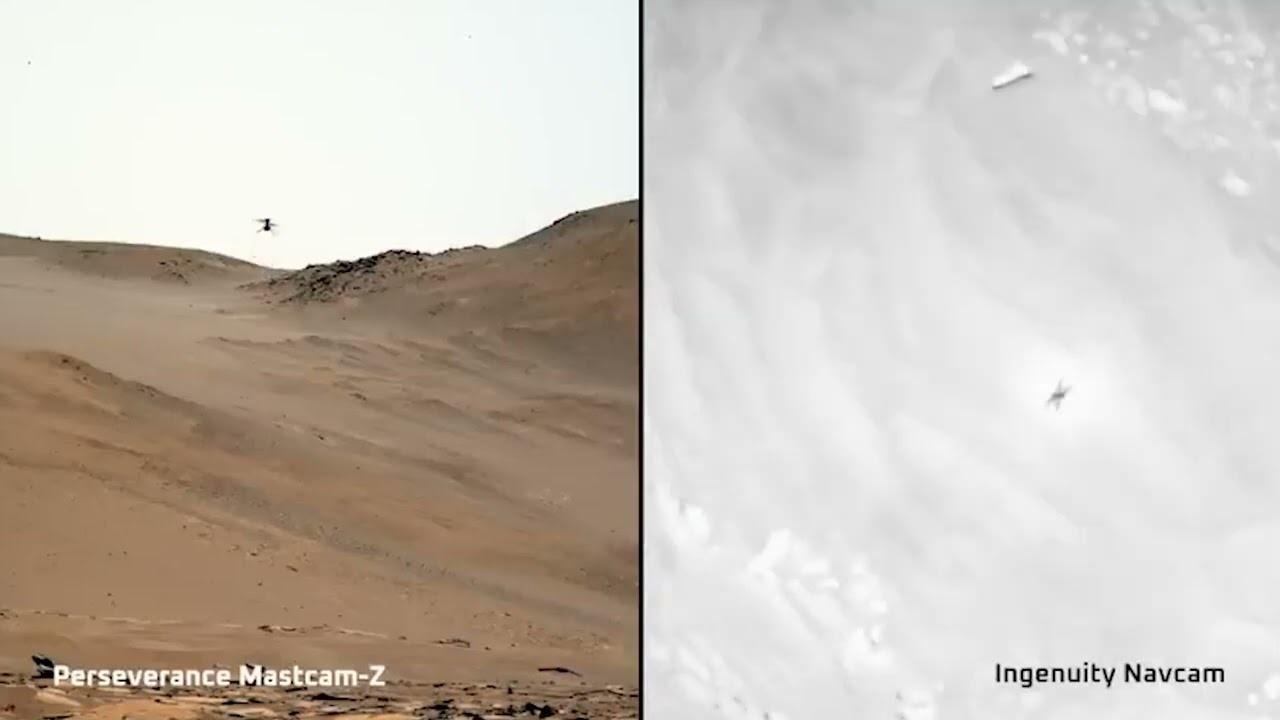 See Mars Helicopter fly from Perseverance and Ingenuity cams