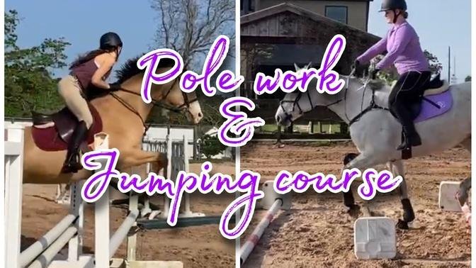 Horseback riding pole exercises and jumping course to help with build confidence and lots of muscle