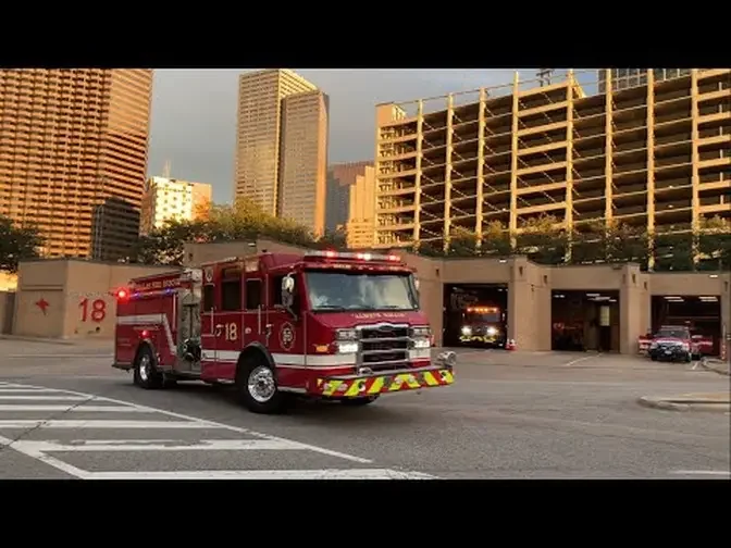 Dallas Fire Rescue Truck 18 and Engine 18 Responding to a motor vehicle accident