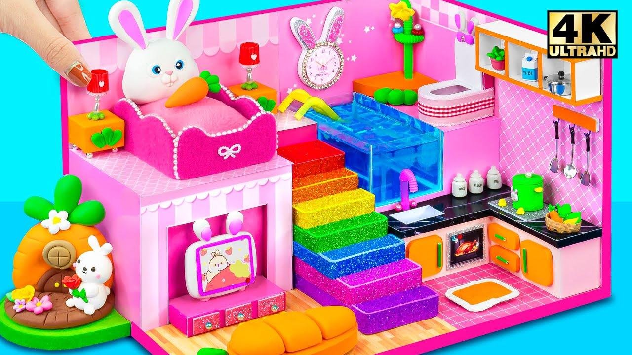 DIY Miniature House Compilation ❤️ How To Make Pink Bunny Rainbow from Polymer Clay, Cardboard