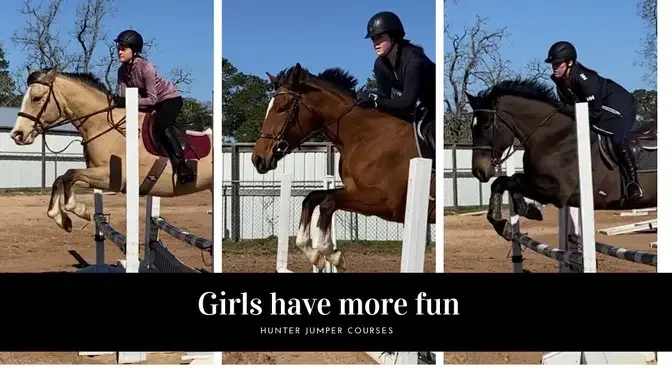 Hunter jumper course for any rider. Horseback riding is fun and easy