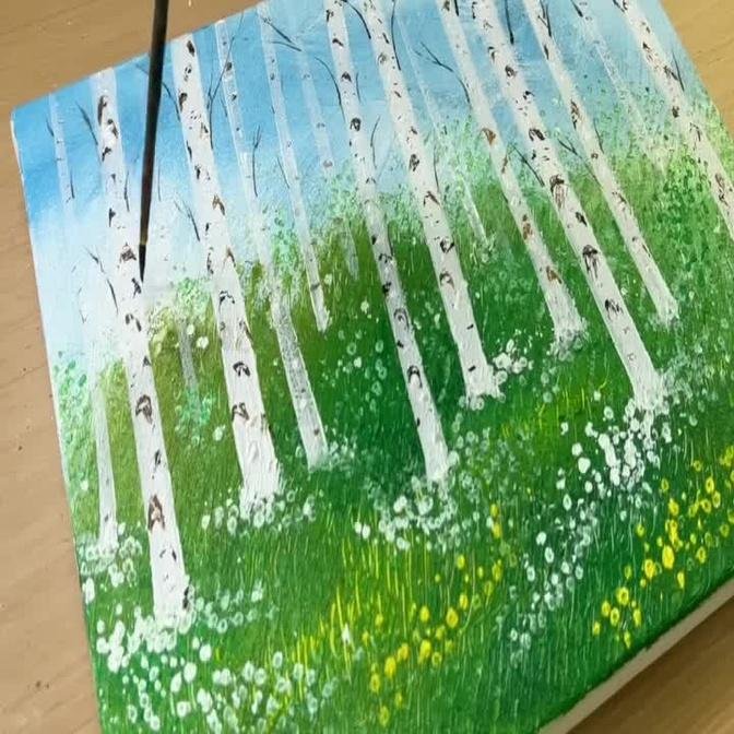 Painting White Birch Trees Easy / Acrylic Painting Techniques | By Painting Skills