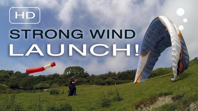 Paraglider Control: Strong Wind Launching (Simple Depower)