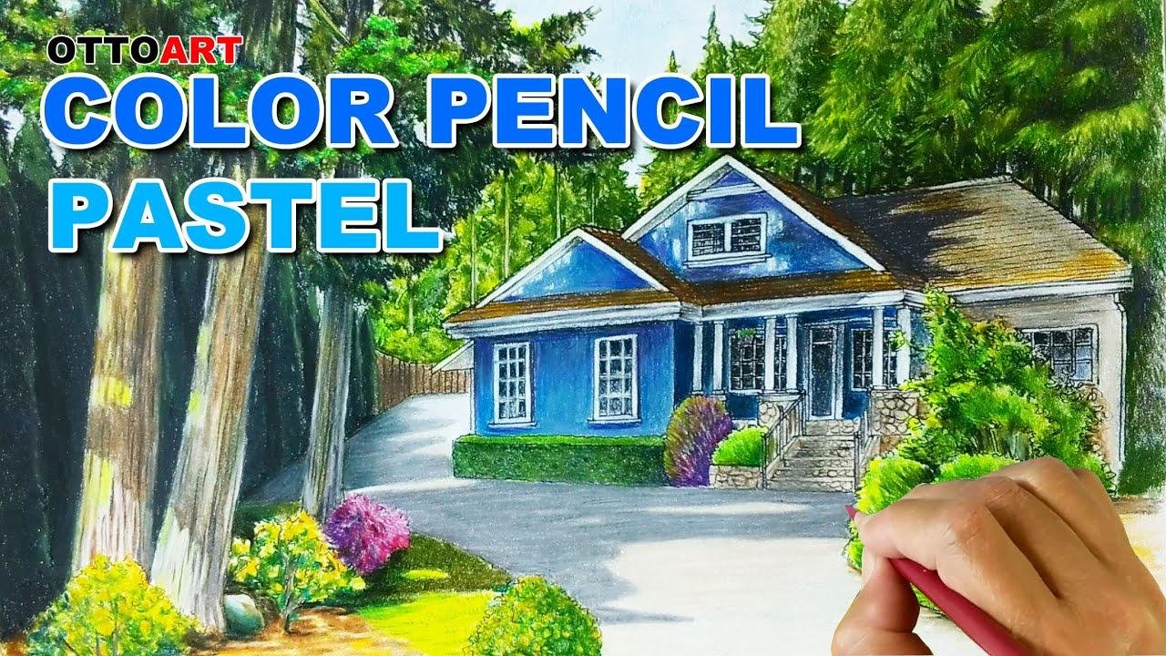 🖍How to draw landscape scenery with color pencils + Pastels＃色筆＋粉彩