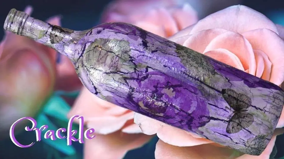 DIY Crackle Using Elmer's Glue | Wine Bottle Craft | Decoupage
