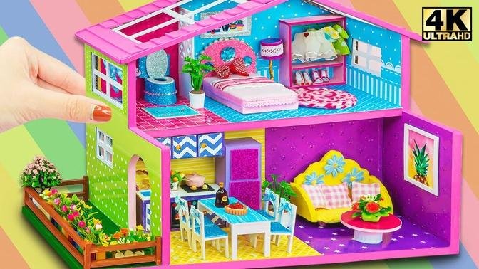 DIY Miniature Purple Cardboard House #192 ❤️ How to Make Bathroom, Bedroom, Living Room and Garden