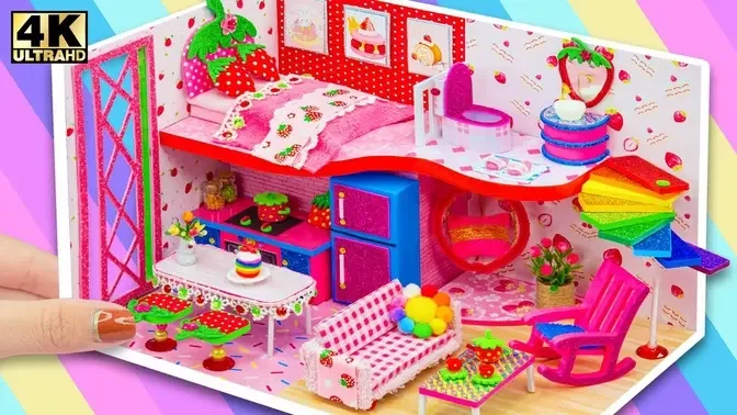 DIY Miniature Cardboard House #77 ❤️ Build Strawberry House with Bathroom, Bedroom from Cardboard